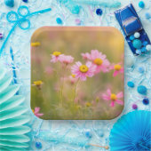 Roze Daisies Meadow Papieren Bordje (Feest)