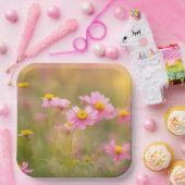 Roze Daisies Meadow Papieren Bordje (Feest)