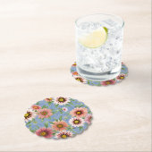 Roze Daisies op blauw bloemmotief Kartonnen Onderzetters (Insitu)