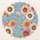 Roze Daisies op blauw bloemmotief Kartonnen Onderzetters (Voorkant)