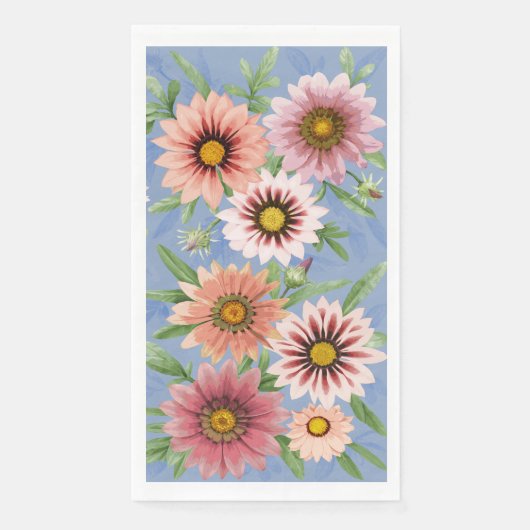 Roze Daisies op Blauwe Bloemen Botanische Kunst Servet (Voorkant)
