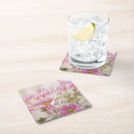 Roze Daisies Papier Onderzetter Set Romantische Bl (Insitu)