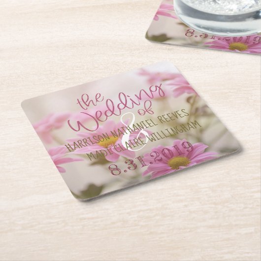 Roze Daisies Papier Onderzetter Set Romantische Bl (Schuin)
