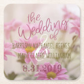 Roze Daisies Papier Onderzetter Set Romantische Bl (Voorkant)