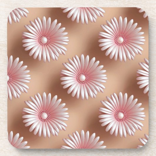 Roze Daisies Plastic Onderzetter Set (Voorkant)