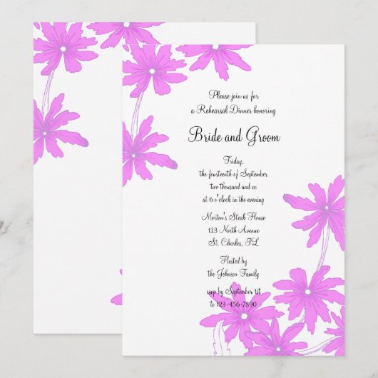 Roze Daisies Rehearsal Dinner Kaart (Voorkant / Achterkant)