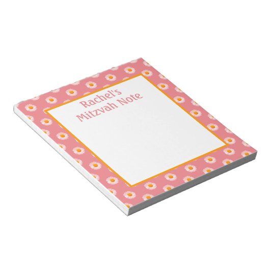 Roze Daisies Retro Mitzvah Note Meisjes Notitieblo Notitieblok (Schuin)