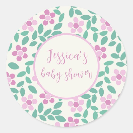 Roze Daisies Ronde Sticker (Voorkant)