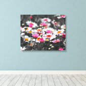 Roze Daisies: Roze Bloem Kleur Splash Foto Canvas Afdruk (Insitu (Houten vloer))