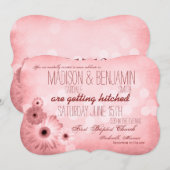 roze Daisies Typography Wedding Invitation Kaart (Voorkant / Achterkant)