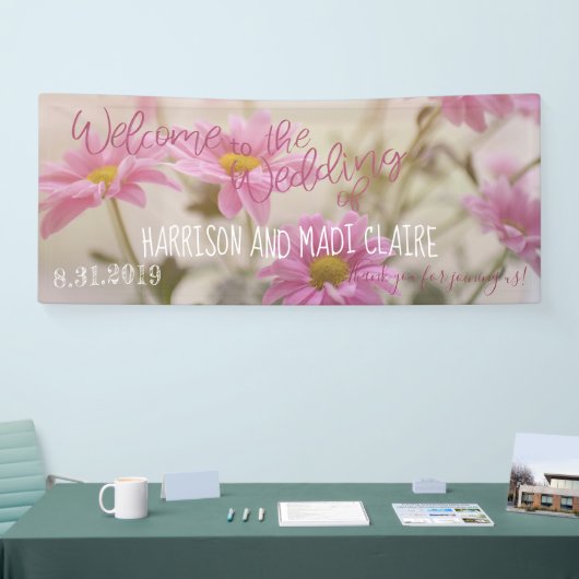 Roze Daisies Welkom bij de bruiloft Banner 2.5'x6' (Beurs)