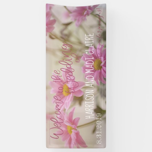 Roze Daisies Welkom bij de bruiloft Banner 2.5'x6' (Verticaal)