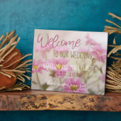 Roze Daisies Welkom op ons trouwbord Romantisch Fotoplaat (Zijkant)