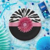 Roze Daisy 1 Papieren Bordje (Feest)