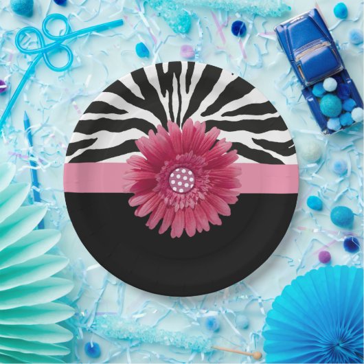 Roze Daisy 1 Papieren Bordje (Feest)