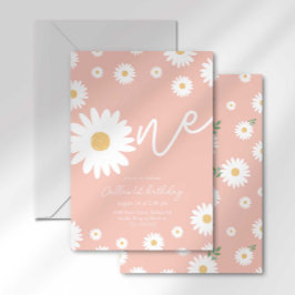 Roze Daisy 1e Verjaardag uitnodiging