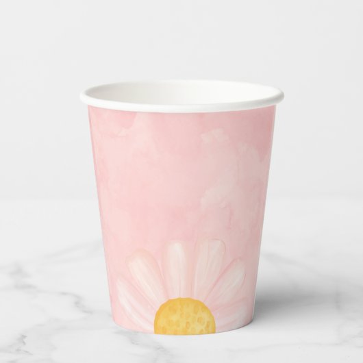 Roze Daisy 1e verjaardagsfeestje Papieren Bekers (Achterkant)