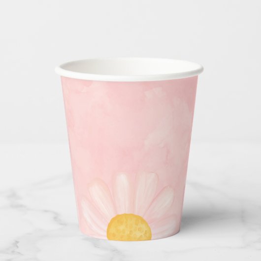 Roze Daisy 1e verjaardagsfeestje Papieren Bekers (Voorkant)