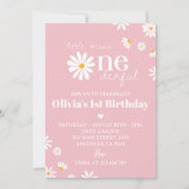 Roze Daisy 1e Verjaardagsuitnodiging Kaart (Voorkant)