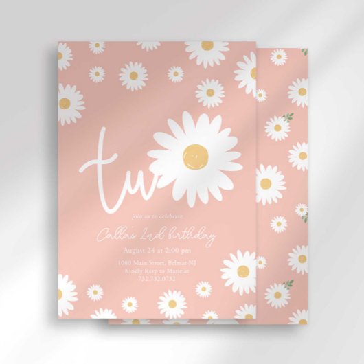 Roze Daisy 2e verjaardag uitnodiging