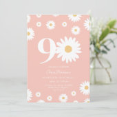 Roze Daisy 90ste verjaardag uitnodiging (Staand voorkant)