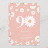 Roze Daisy 90ste verjaardag uitnodiging (Voorkant / Achterkant)