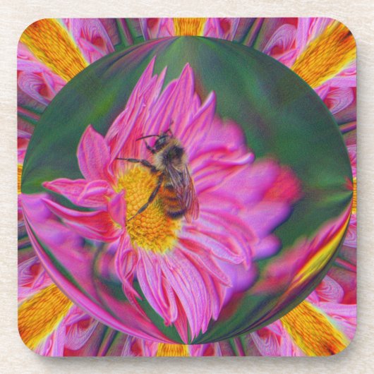 Roze Daisy Abstract Floral Art Onderzetter set (Voorkant)