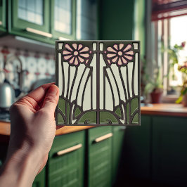 Roze Daisy Art Deco Bloemen Wanddecoratie Art Nouv Tegeltje