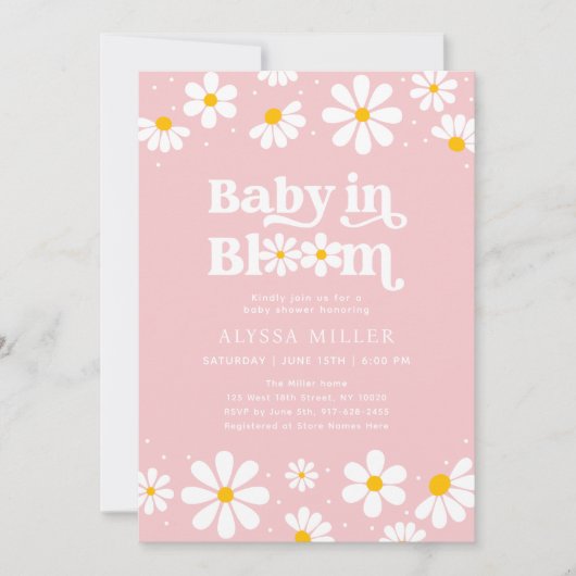 Roze Daisy Baby in Bloom Baby shower Kaart (Voorkant)