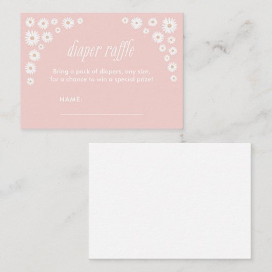 Roze Daisy Baby shower Diaper Raffle Ticket Informatiekaartje (Voorkant / Achterkant)