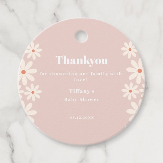 Roze Daisy Baby shower floraal dank Bedankjes Labels (Voorkant)