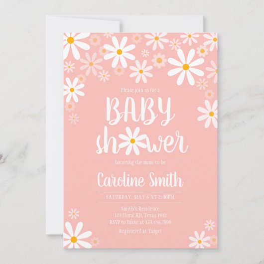 Roze Daisy Baby shower Kaart (Voorkant)
