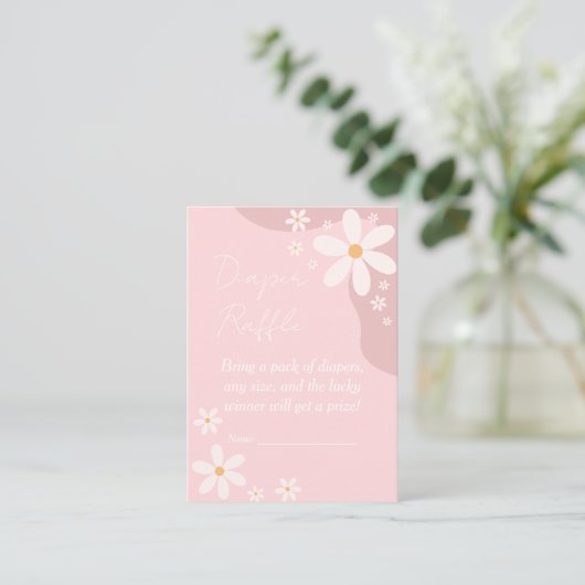 Roze Daisy Baby shower Luier Raffle Informatiekaartje (Staand voorkant)