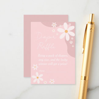 Roze Daisy Baby shower Luier Raffle Informatiekaartje