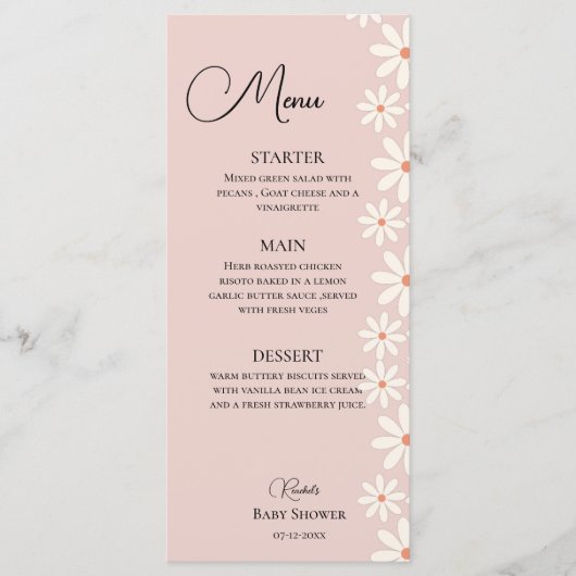 Roze Daisy Baby shower Menu (Voorkant)