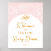 Roze Daisy Baby Shower- of verjaardags-welkomstbor Poster (Voorkant)