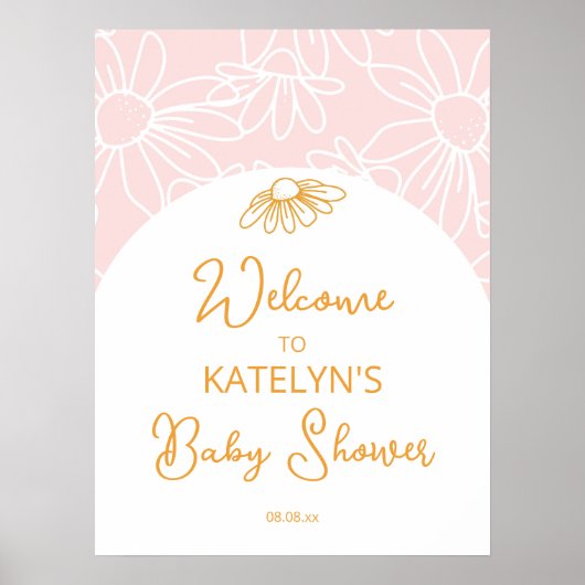 Roze Daisy Baby Shower- of verjaardags-welkomstbor Poster (Voorkant)