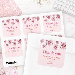 Roze Daisy Baby Shower Vierkant Bedankt Sticker