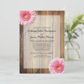 Roze Daisy - Barn Wood - Wedding Invitations Kaart (Staand voorkant)
