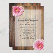 Roze Daisy - Barn Wood - Wedding Invitations Kaart (Voorkant / Achterkant)