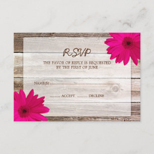 Roze Daisy Barn Wood Wedding RSVP-reactiekaart RSVP Kaartje