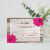 Roze Daisy Barn Wood Wedding RSVP-reactiekaart RSVP Kaartje (Staand voorkant)