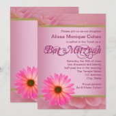 Roze Daisy Bat Mitswa Uitnodigingen (Voorkant / Achterkant)