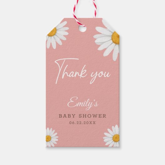 Roze Daisy Bedankt Baby Shower Cadeaulabel (Voorkant)