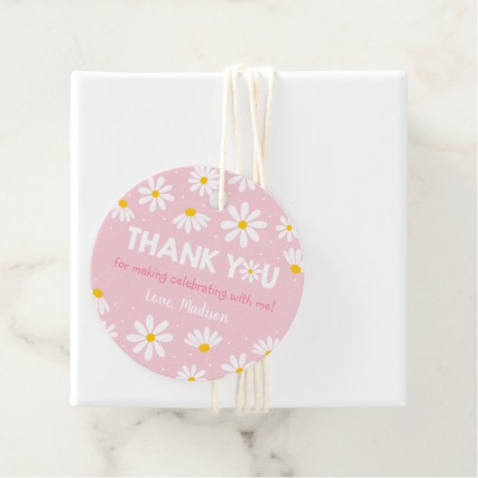 Roze Daisy Birthday Dank je Bedankjes Labels (In situ)