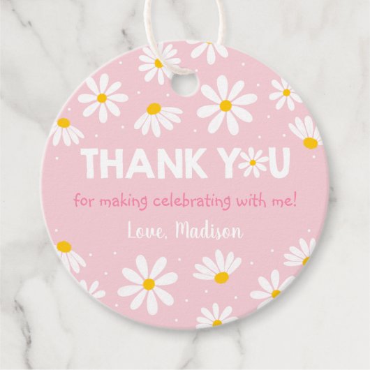 Roze Daisy Birthday Dank je Bedankjes Labels (Voorkant)