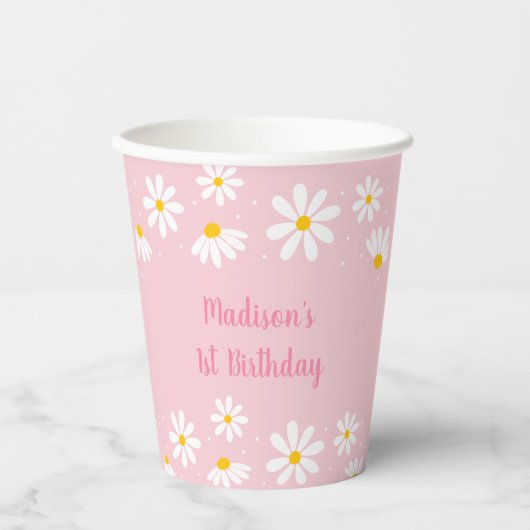 Roze Daisy Birthday Papieren Bekers (Voorkant)