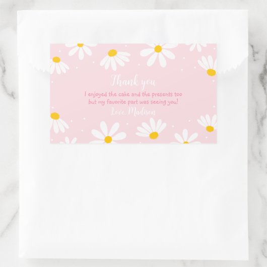 Roze Daisy Birthday Rechthoekige Sticker (Tas)