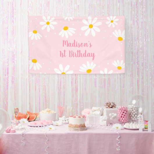 Roze Daisy Birthday Spandoek (Feest)