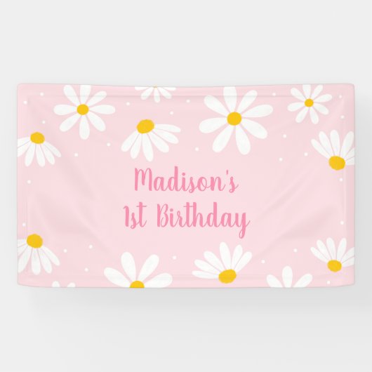 Roze Daisy Birthday Spandoek (Horizontaal)